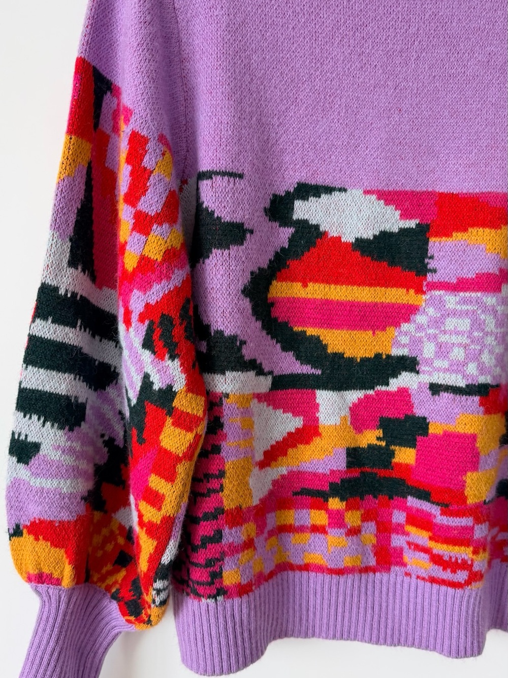 FARM RIO Lilac Geometric Pattern Crewneck Sweater - Picture 10 of 11